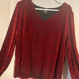 NWT XL beautiful red and black velvet leopard print blouse